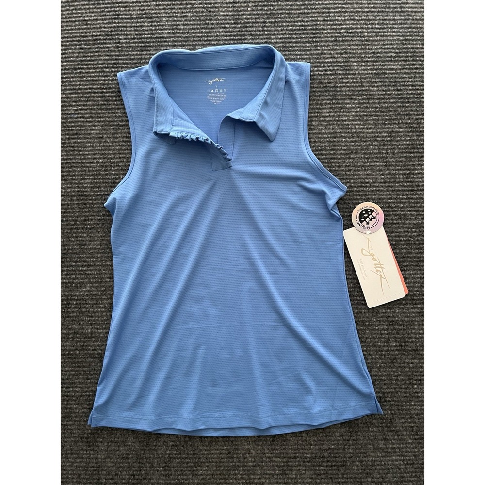 X By Gottex Womens Sleeveless Golf Tennis Shirt V-Neck Ruffle Light Blue Small